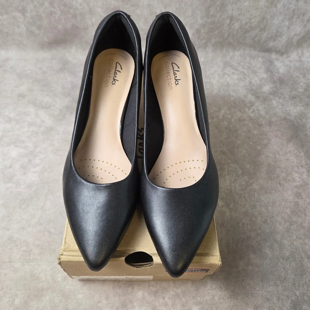 Clarks Linvale Jerica Black Leather Kitten Heel Pumps Womens 8.5 W Wide 26137208 - Picture 4 of 8